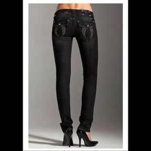 Miss Me Jeans Womens Size 25 Black Fallen Angel Wing Skinny Low Rise Dark Wash